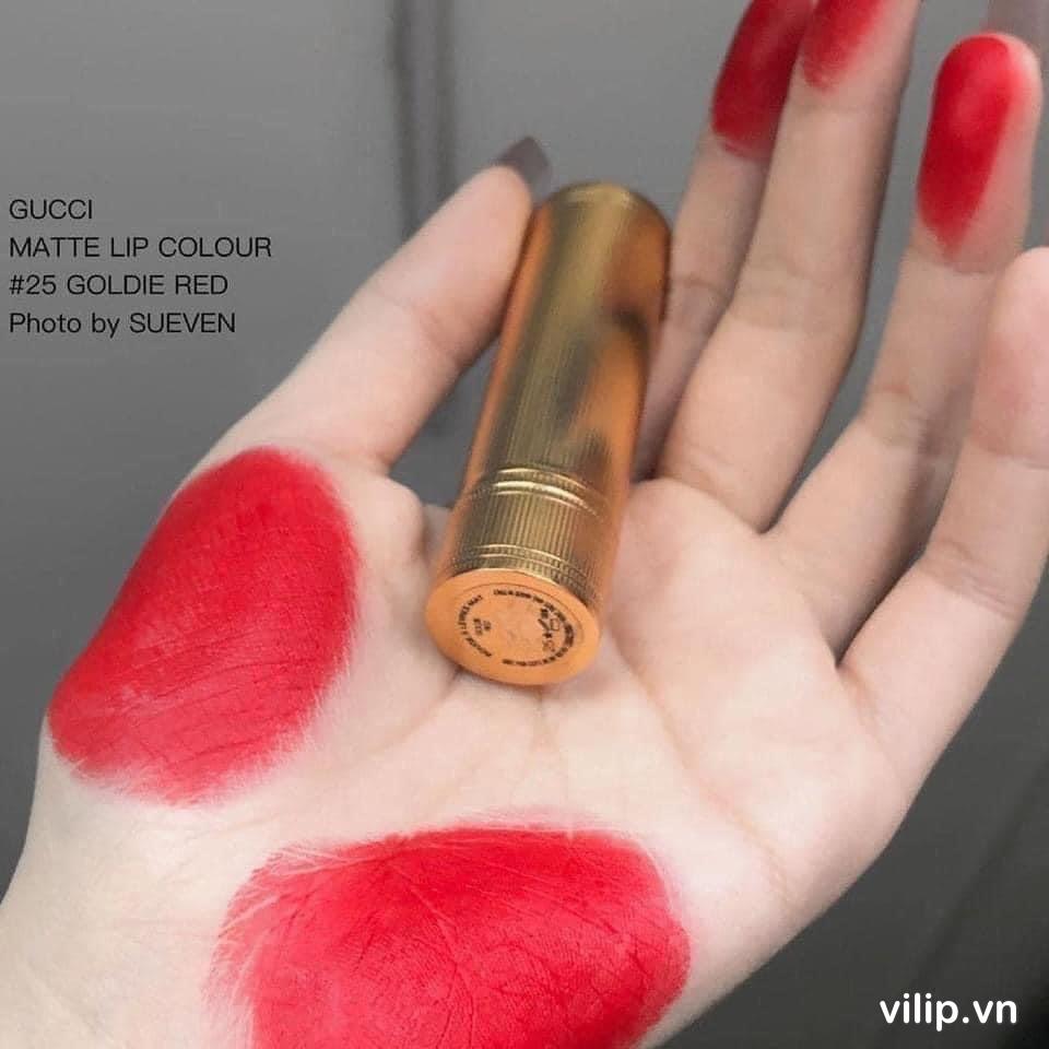 Son Lì Gucci Rouge À Lèvres Voile Mat 25 Goldie Red – Màu Đỏ Tươi 15