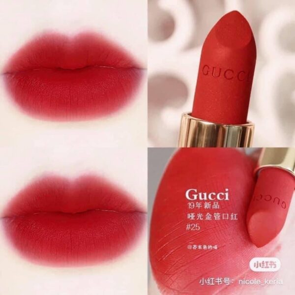 Son Lì Gucci Rouge À Lèvres Voile Mat 25 Goldie Red – Màu Đỏ Tươi 18