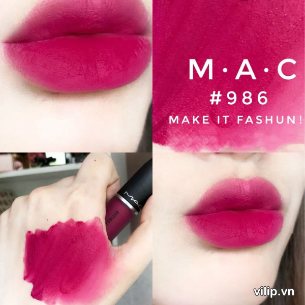 Son Kem MAC Powder Kiss Liquid Lipcolour 986 Make It Fashun - Màu Hồng Fuchsia