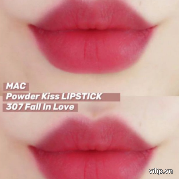 Son MAC Powder Kiss Fall in Love 307 Màu Hồng Sen Neon