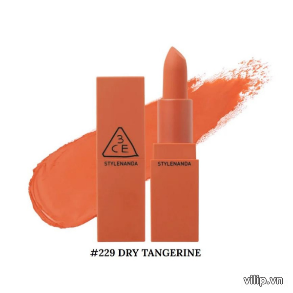 Son 3CE Matte Lip Color 229 Dry Tangerine Màu Vỏ Quýt Khô