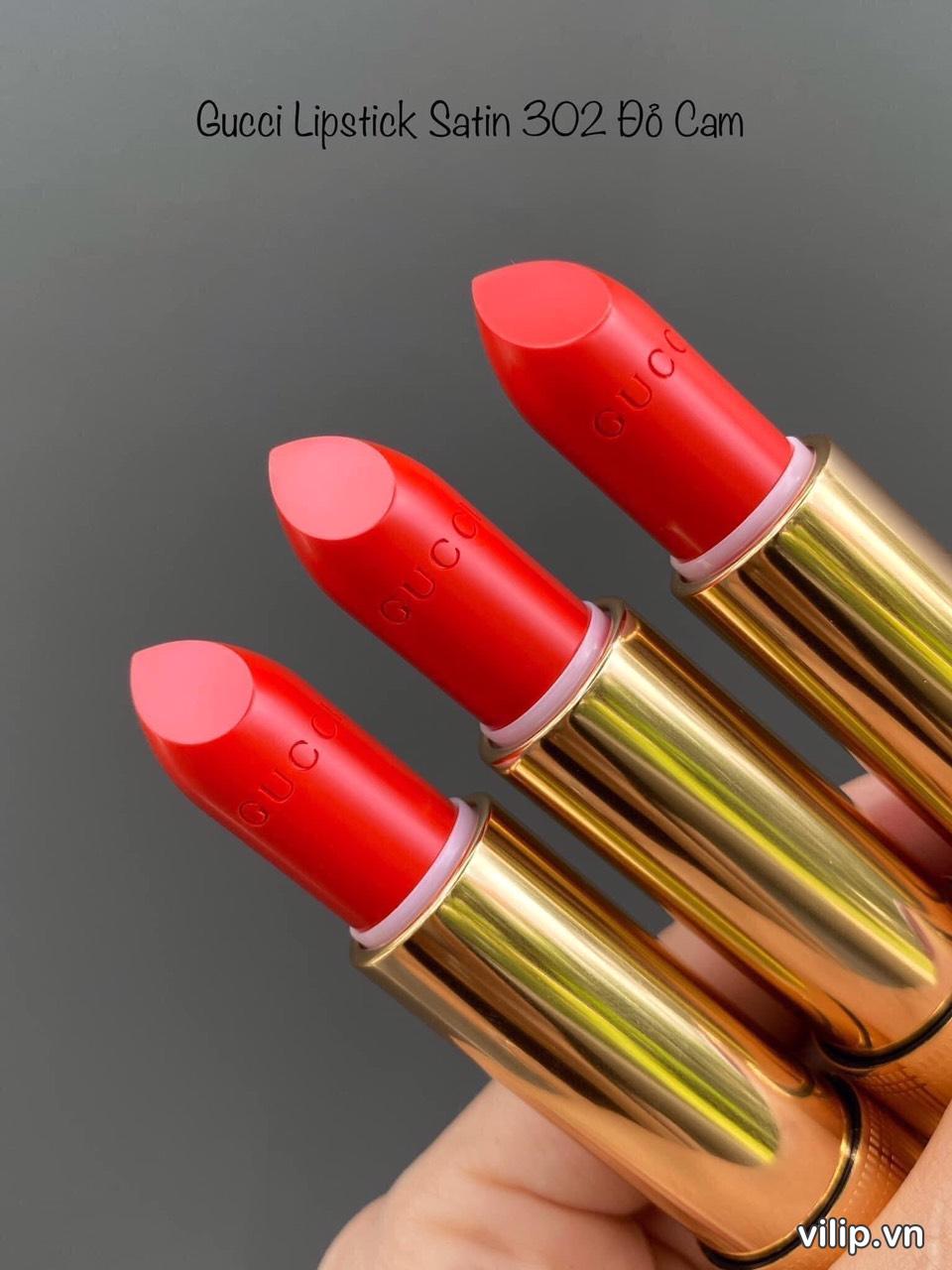 Son Gucci Rouge À Lèvres Satin Lipstick 302 Agatha Orange Màu Đỏ Cam 10