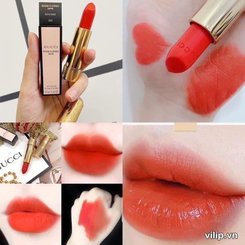 Son Gucci Rouge À Lèvres Satin Lipstick 302 Agatha Orange Màu Đỏ Cam 3