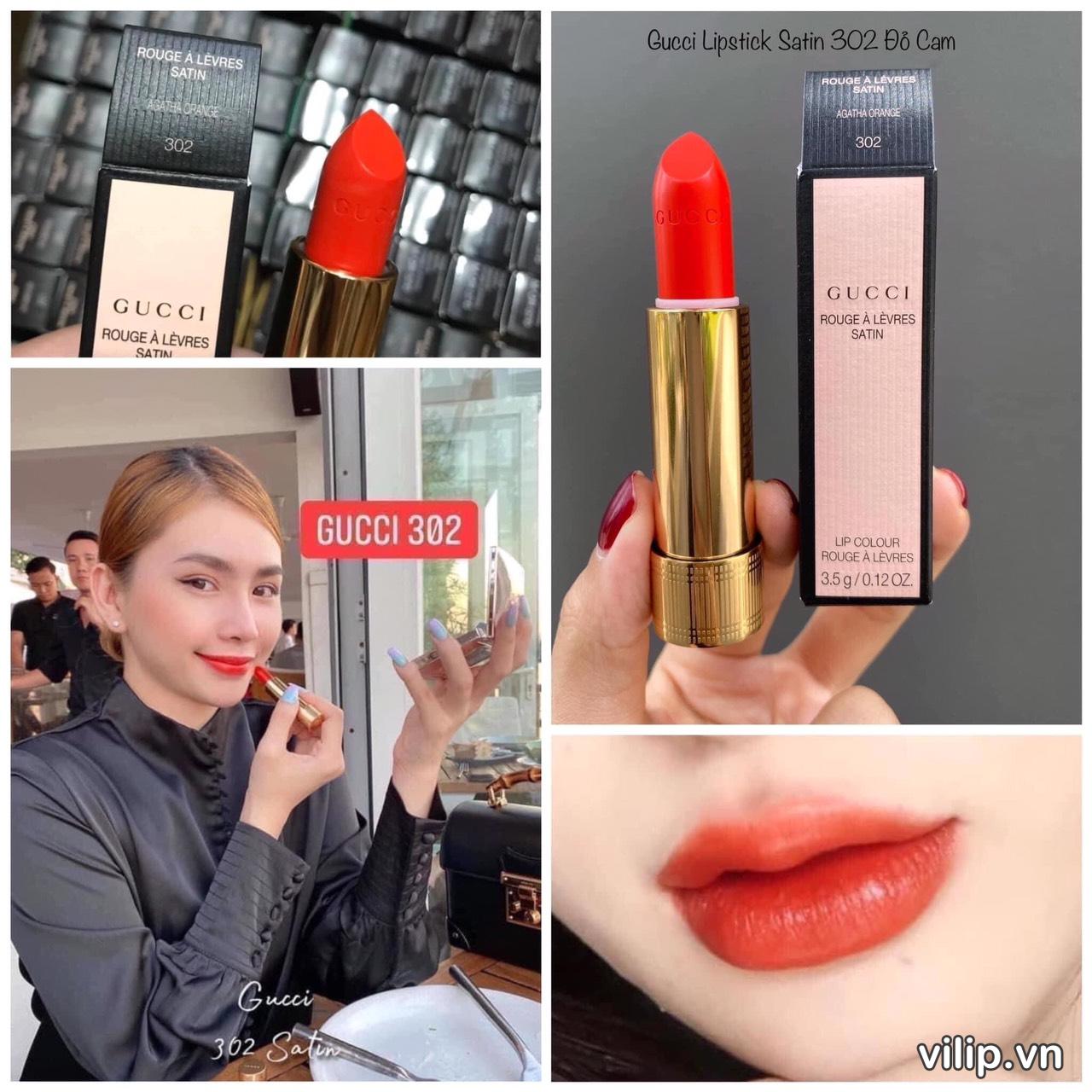 Son Gucci Rouge À Lèvres Satin Lipstick 302 Agatha Orange Màu Đỏ Cam 9