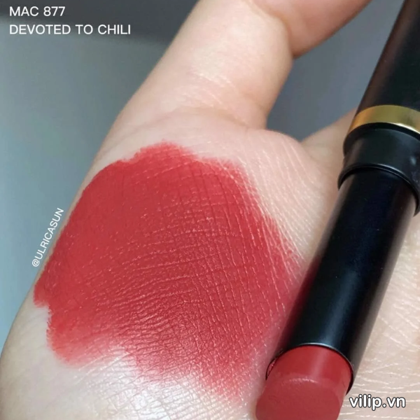 Son Mac Powder Kiss Velvet Blur Slim 877 Devoted To Chili Mau Do Dat 3