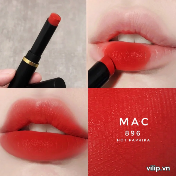 Son Mac Powder Kiss Velvet Blur Slim 896 Hot Paprika Mau Cam Hong 2