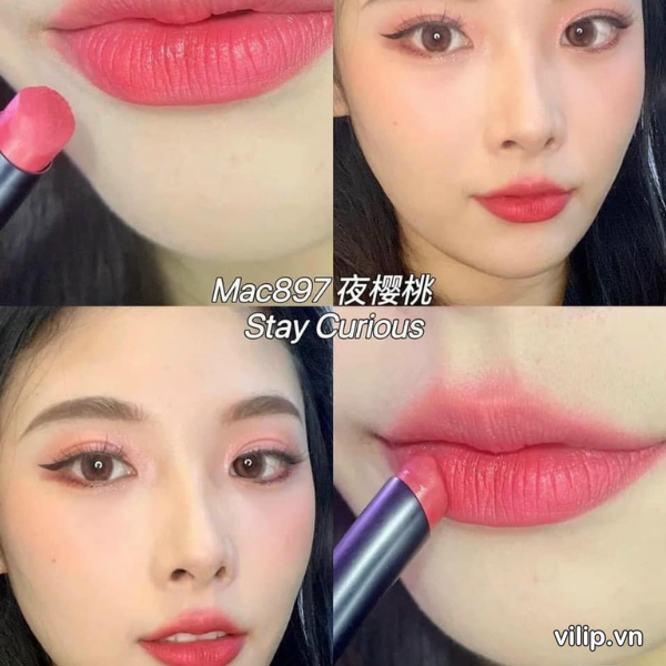 Son Mac Powder Kiss Velvet Blur Slim 897 Stay Curious Mau Do Hong 5