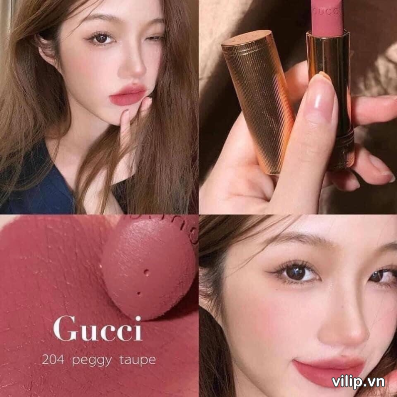 Son Gucci Rouge À Lèvres Satin Lipstick 204 Peggy Taupe – Màu Nâu Socola