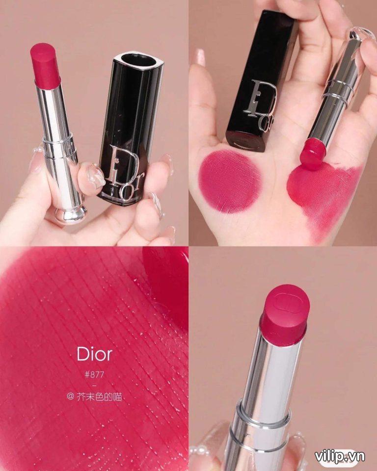Son Dior Addict Rouge Brillant Couleur Intense 877 Blooming Pink Màu Hồng Đỏ 10